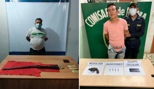 La Policía incautó dos armas de dudosa procedencia a José Briones y Rafael Ortiz. Foto: PNP La Policía incautó dos armas de dudosa procedencia a José Briones y Rafael Ortiz. Foto: PNP