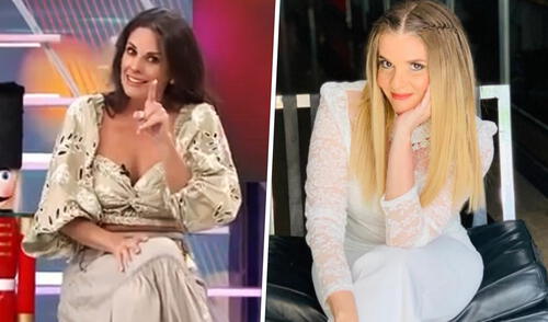 Rebeca Escribens y Johanna San Miguel en el set de América Espectáculos. Foto: captura de América TV/ Johanna San Miguel/ Instagram