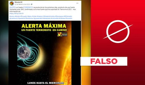 Es falso que habrá un terremoto en los próximos días a consecuencia de una tormenta solar.