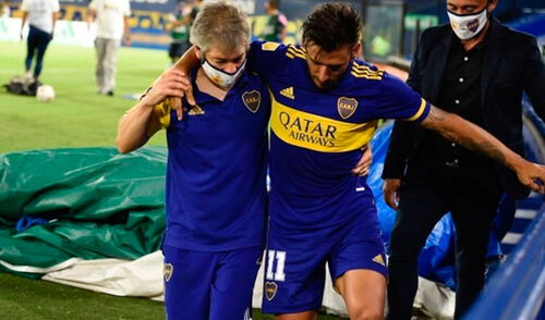 Eduardo Salvio (Boca Juniors) salió golpeado del partido ante Sarmiento a los 20 minutos del primer tiempo. Foto: AFP Eduardo Salvio (Boca Juniors) salió golpeado del partido ante Sarmiento a los 20 minutos del primer tiempo. Foto: AFP