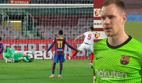 Ter Stegen tapó penal a Lucas Ocampos. Foto: Composición GLR/BarcaTV-EFE