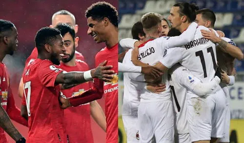 Manchester United y AC Milan se citan en Ols Trafford para el primer round de los octavos de la Europa League. Foto: Composición GLR/EFE