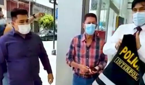 Jorge Roca Suárez y Herland Montaño Fernández fueron intervenidos cuando salían de un restaurante. Foto: captura de Panamericana Televisión