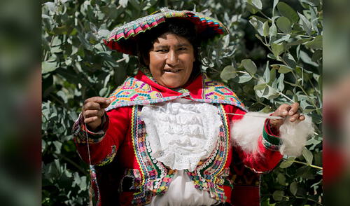 Artesana utiliza fibra de alpaca para sus telares. Foto: Hilando Victoria