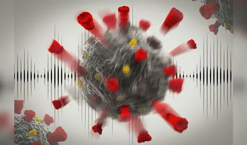 Representación artística del coronavirus sometido a vibraciones de ultrasonido. Foto: MIT