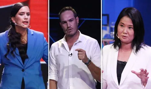 Verónika Mendoza, George Forsyth y Keiko Fujimori participaron en el debate presidencial JNE del 29 de marzo. Foto: La República