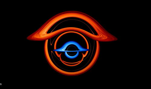 Dos agujeros negros distorsionan la luz de sus discos de acreción. Foto: captura de video NASA