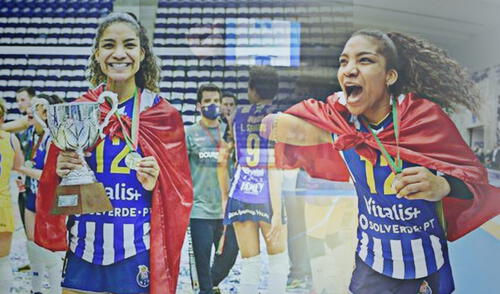 Carla Rueda celebrando el título de vóley con el FC Porto. Foto: composición GLR/Giselle Ramos
