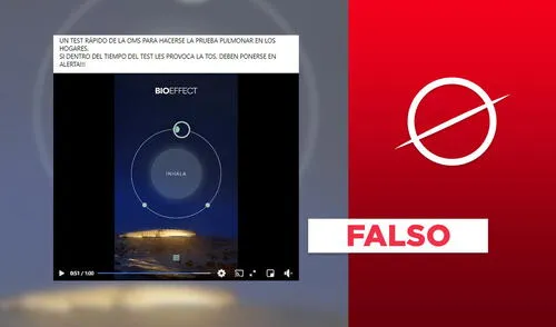 Es falso que la OMS creó una prueba pulmonar para detectar COVID-19. Foto: plantilla de Verificador La República / captura en Facebook.