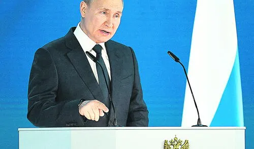 Reflejos. El gran discurso anual del líder del Kremlin. Foto: AFP Reflejos. El gran discurso anual del líder del Kremlin. Foto: AFP