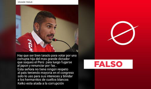 Es falsa esta imagen de Paolo Guerrero criticando a Keiko Fujimori. Foto: plantilla para Verificador/composición LR Es falsa esta imagen de Paolo Guerrero criticando a Keiko Fujimori. Foto: plantilla para Verificador/composición LR