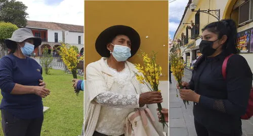 Ofrecieron retama a ciudadanos que caminaban por las calles céntricas de Ayacucho. Foto: Municipalidad de Huamanga