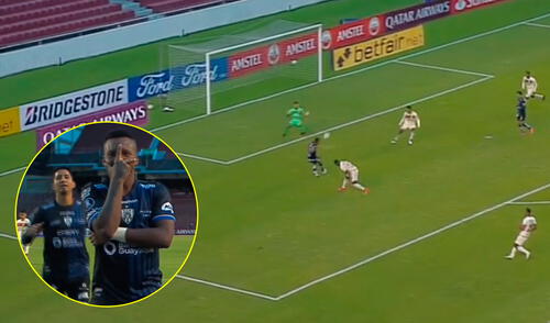 Jhon Sánchez marcó el primer gol del Independiente del Valle vs. Universitario en la Copa Libertadores. Foto: captura de ESPN