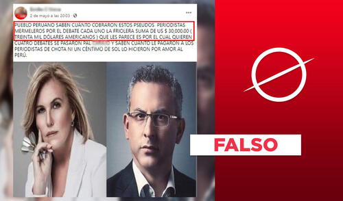 Es falso que periodistas cobraron por ser moderadores en debate presidencial del JNE. Foto: plantilla de Verificador de La República / captura en Facebook.