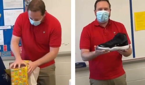 Los estudiantes de Kyle grabaron el momento en que le entregaron el regalo. Foto: composición LR