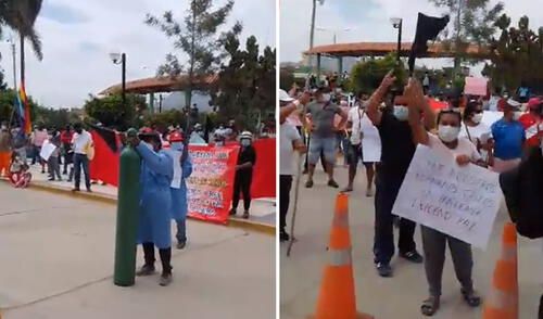 Algunas personas llevaron a la protesta sus balones vacíos en muestra del desabastecimiento del medicamento. Foto: captura de video
