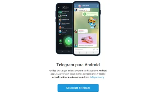 Telegram ya, a través de su página web, comenzó a fomentar la instalación de su aplicación de manera directa. Foto Telegram.org