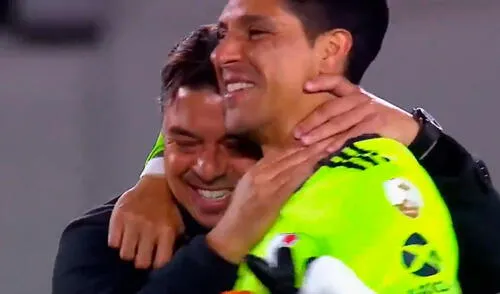 Gallardo y Pérez se fundieron en un emotivo abrazo tras la victoria de River Plate. Foto: ESPN