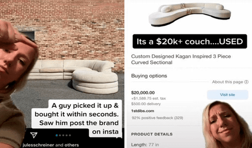Al parecer, el mueble estaría valorizado en más de 28.000 dólares al ser un diseño exclusivo del ícono Vladimir Kagan. Foto: captura de TikTok