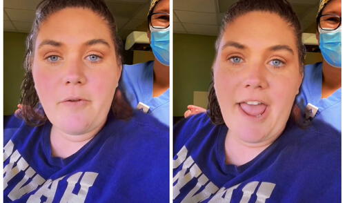 la mujer narró que su parto terminó siendo inducido debido al peso de su bebé. Foto: captura de TikTok.