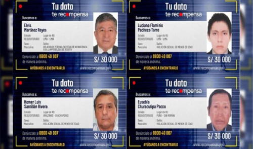 Mediante la página web de recompensas, se puede conocer la relación detallada de los agresores sexuales. Foto: Mininter