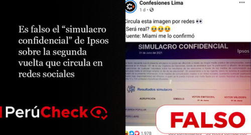 Es falso el “simulacro confidencial” de Ipsos sobre la segunda vuelta que circula en redes sociales. Foto: composición PerúCheck.
