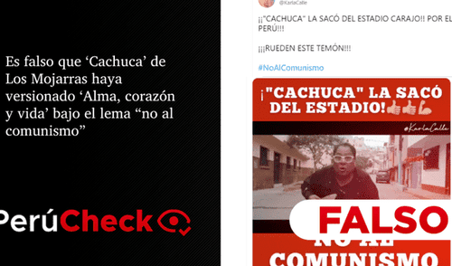 Es falso que ‘Cachuca’ de Los Mojarras haya versionado ‘Alma, corazón y vida’ bajo el lema “no al comunismo”. Foto: composición de PerúCheck.