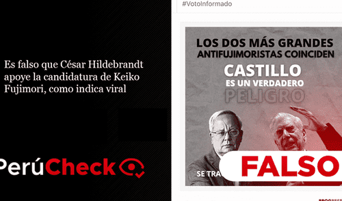 Es falso que César Hildebrandt apoye la candidatura de Keiko Fujimori, como indica viral. Foto: composición PerúCheck