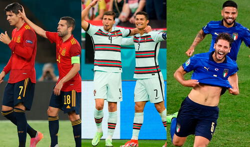 España, Portugal e Italia son algunas de las selecciones que juegan este fin de semana en la Eurocopa 2021. Foto: composición/EFE/AFP