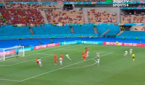 Cristiano Ronaldo tuvo en sus pies el primero del partido tras ejecutar un tiro libre directo ante Bélgica. Foto: captura DirecTV Sports