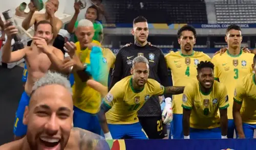 Festejos de la selección brasileña tras alcanzar la final de la Copa América 2021. Foto: composición/AFP