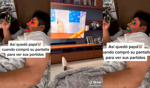 La pareja del sujeto no pudo evitar reírse al ver cómo el hombre prioriza el entretenimiento de su hijo sobre el suyo. Foto: TikTok La pareja del sujeto no pudo evitar reírse al ver cómo el hombre prioriza el entretenimiento de su hijo sobre el suyo. Foto: TikTok