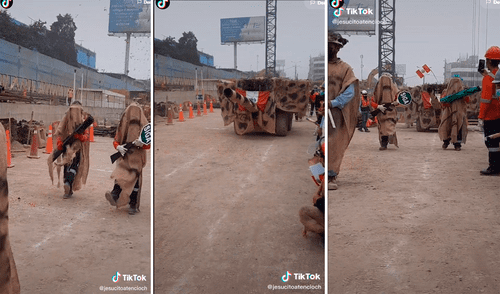 Los trabajadores convirtieron palas y máquinas excavadoras en ‘armamento militar’. Foto: captura de TikTok/@jesucitoatencioch