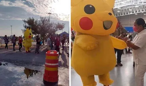 Un joven llamó la atención en el día de su vacunación, debido a que llegó a su cita con un vestuario inspirado en el popular personaje de Pokémon. Foto: captura de YouTube