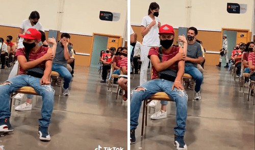 El joven sentía temor a la vacunación, pero fue animado con aplausos por los asistentes. Foto: captura de TikTok