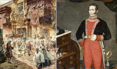 Procesión del Corpus Christi, 1910, y retrato de José Bernardo de Tagle y Portocarrero, 1828. Foto: composición/difusión