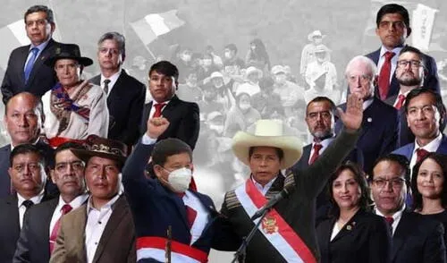 Guido Bellido con casi todo el gabinete junto al jefe de Estado, Pedro Castillo. Foto: Twitter de Guido Bellido