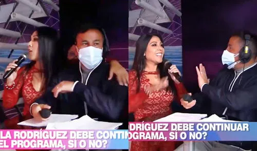 Tula Rodríguez saluda al productor Marco Díaz por su cumpleaños. Foto: captura de América TV Tula Rodríguez saluda al productor Marco Díaz por su cumpleaños. Foto: captura de América TV