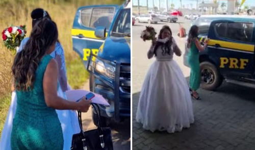 La novia pudo llegar a tiempo a su boda gracias a la ayuda de una patrulla. Foto: captura de YouTube La novia pudo llegar a tiempo a su boda gracias a la ayuda de una patrulla. Foto: captura de YouTube