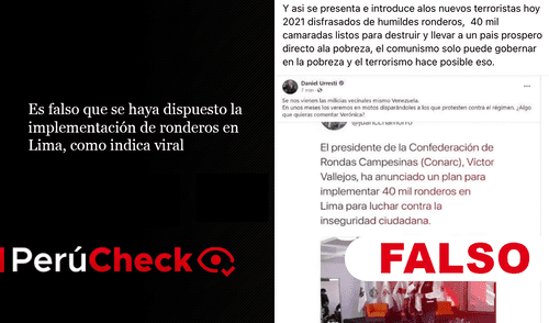 No se dispuesto la implementación de ronderos en Lima metropolitana, como indica viral. Foto: PerúCheck