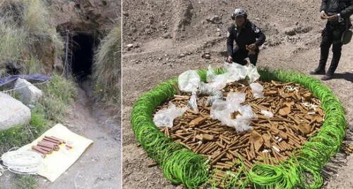 Con la dinamita también fueron incinerados 500 metros de mecha lenta y 1.200 fulminantes. Foto: PNP