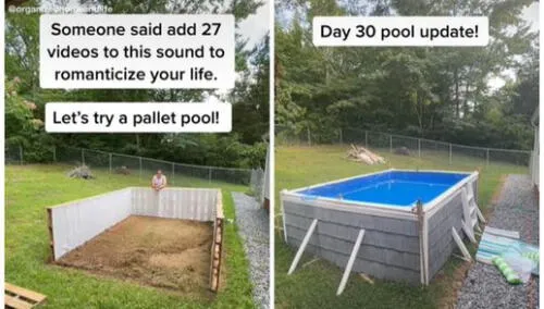 Alguno de los materiales para la piscina fueron adquiridos de manera gratuita. Foto: captura de TikTok Alguno de los materiales para la piscina fueron adquiridos de manera gratuita. Foto: captura de TikTok
