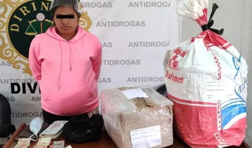 Droga y detenida fueron trasladadas a complejo policial de San Andrés. Foto: PNP Droga y detenida fueron trasladadas a complejo policial de San Andrés. Foto: PNP