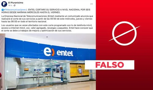 Es falsa la publicación sobre supuesto corte de servicio de Entel Perú. Foto: plantilla para Verificador