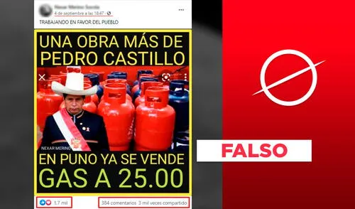 No, el balón de gas en Puno no cuesta 25 soles, como señala viral. FOTO: Composición Verificador.