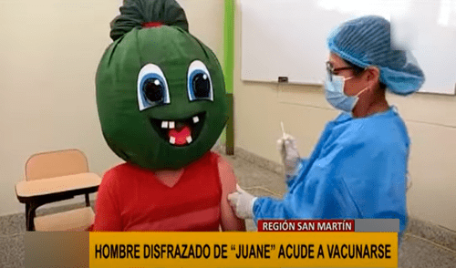 El hombre acaparó todas las miradas en el centro de vacunación de San Martín. Foto: captura de YouTube El hombre acaparó todas las miradas en el centro de vacunación de San Martín. Foto: captura de YouTube
