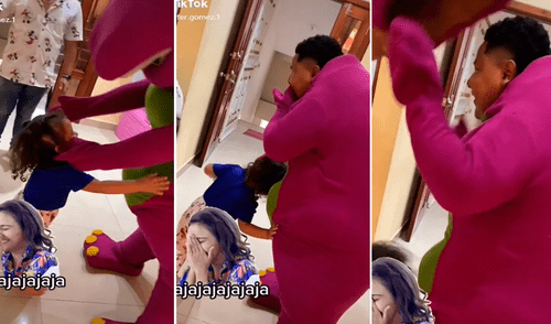 Muñeco Barney evitó ser descubierto durante la celebración de una fiesta infantil. Foto: captura de TikTok