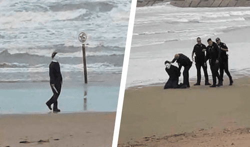Los vecinos llamaron a las autoridades al ver al hombre con un cuchillo. Foto: captura de YouTube Los vecinos llamaron a las autoridades al ver al hombre con un cuchillo. Foto: captura de YouTube