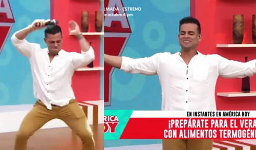 Christian Domínguez baila para celebrar su regreso a América hoy. Foto: captura de América TV