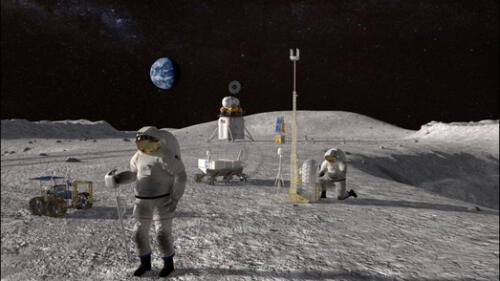 Representación artística de un campo base en la superficie de la Luna. Foto: NASA Representación artística de un campo base en la superficie de la Luna. Foto: NASA
